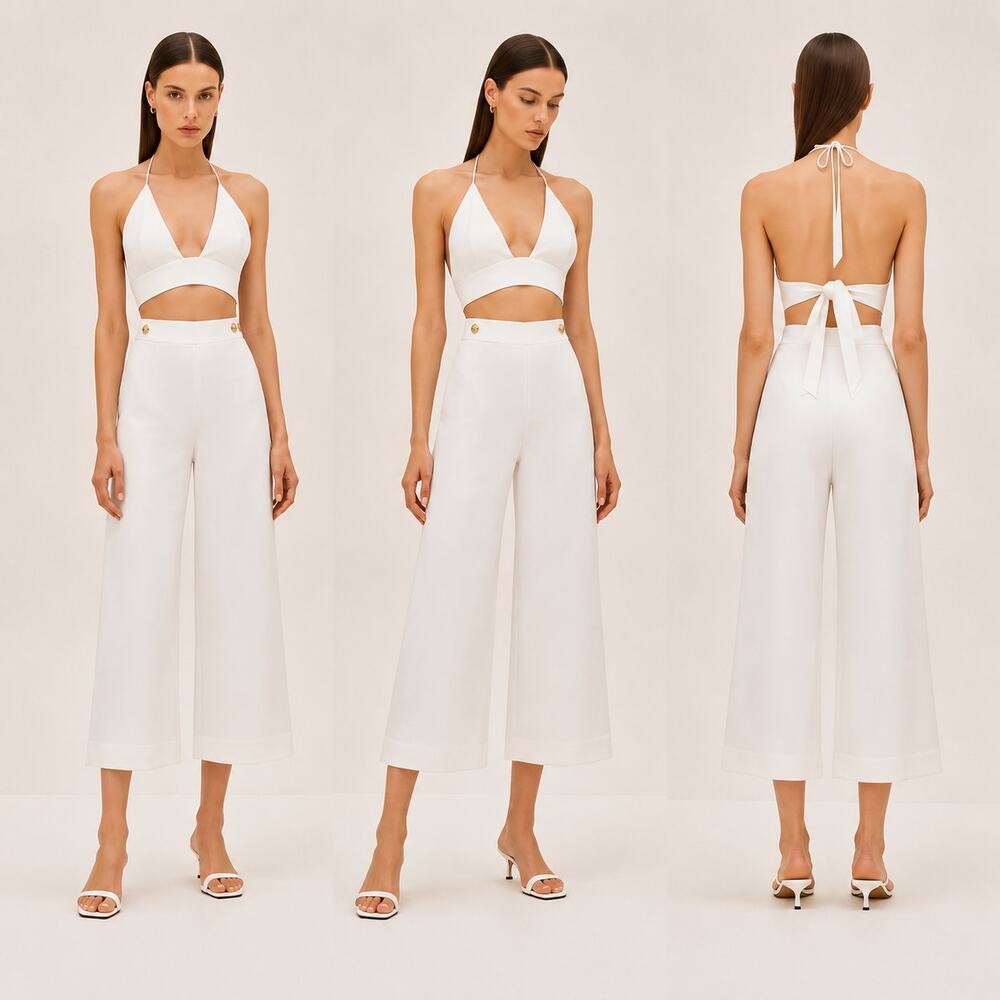 Alexis Neale White Wide Leg Cropped Trouser Pants Small
